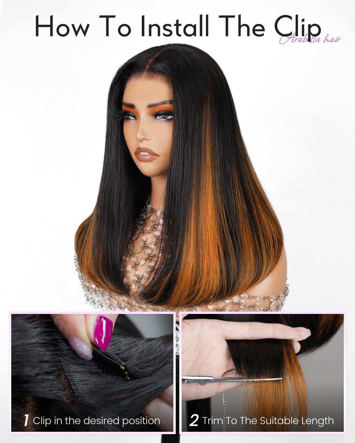 Arabella Arabella Hair 5x6 Glueless Wigs Human Hair and 4 Pcs 1B/30 Clip in Hair Extensions Pre Plucked Pre Cut 280% Density Glueless Wigs Human Hair Pre Plucked Bleached Knots Straight Wig Human Hair 18inch
