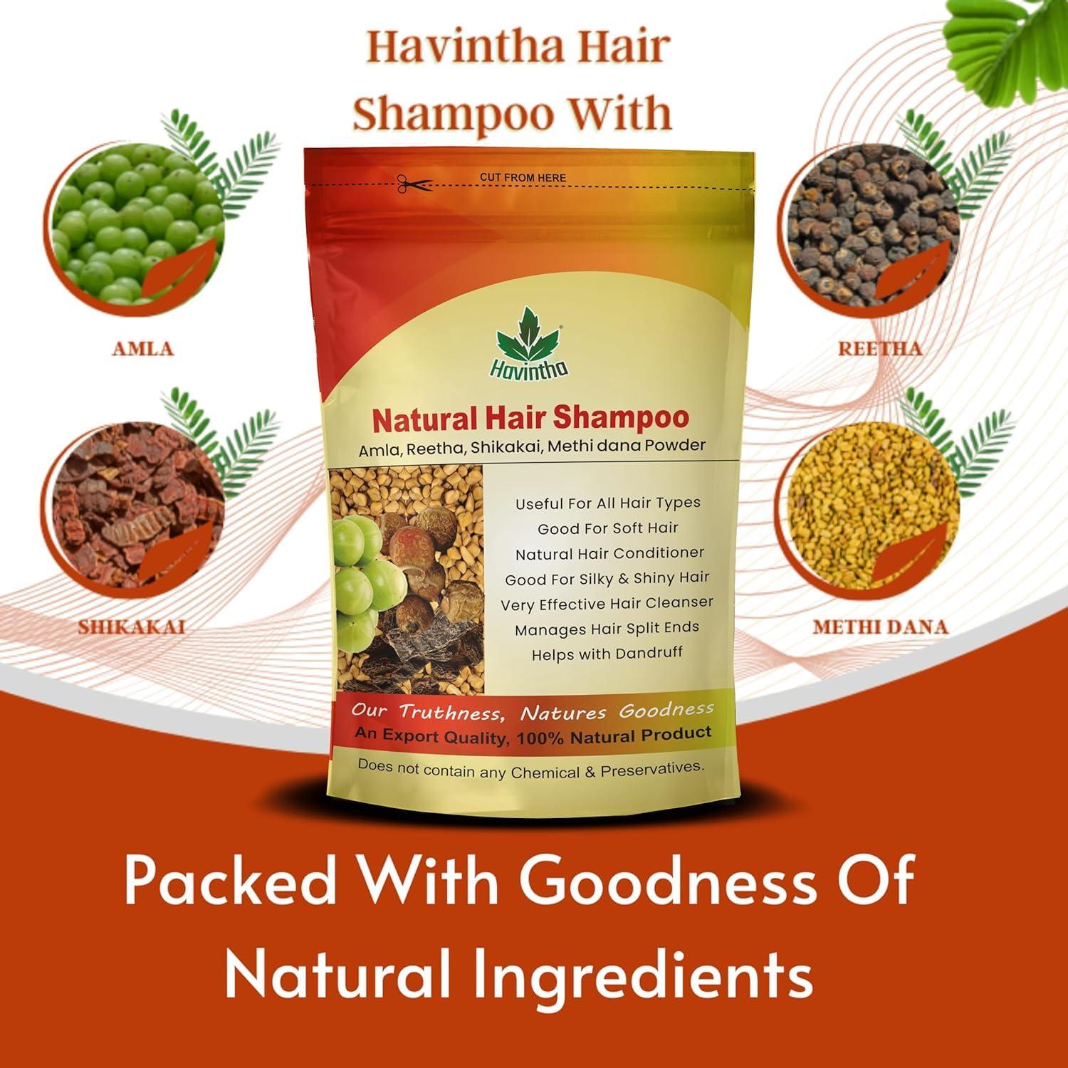 Havintha Havintha Natural Hair Shampoo with Amla, Reetha, Shikakai and Methi dana Powder for hair wash - 8 ounce | 0.5 pound | 227 grams (Pack of 1)