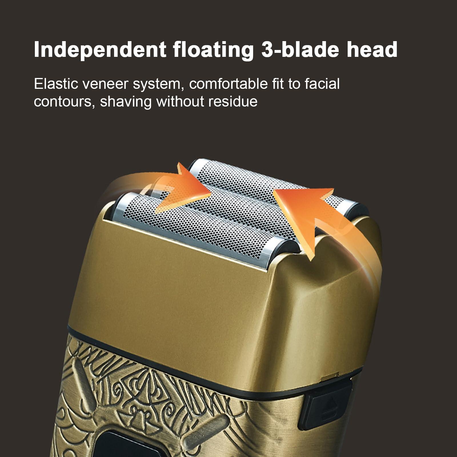 ZJchao Electric Beard Trimmer 3 Heads Shaving for Bald Head Rechargeable Digital Display