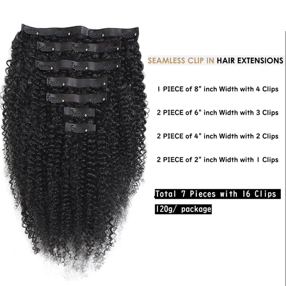 Kiss darling LASHES Seamless Clip In Pu Hair Extensions for Women, 4c Curly Mongolian Kinky Curly PU Clip Ins Human Hair Extensions Skin Weft Full Head 8\"inch 120g