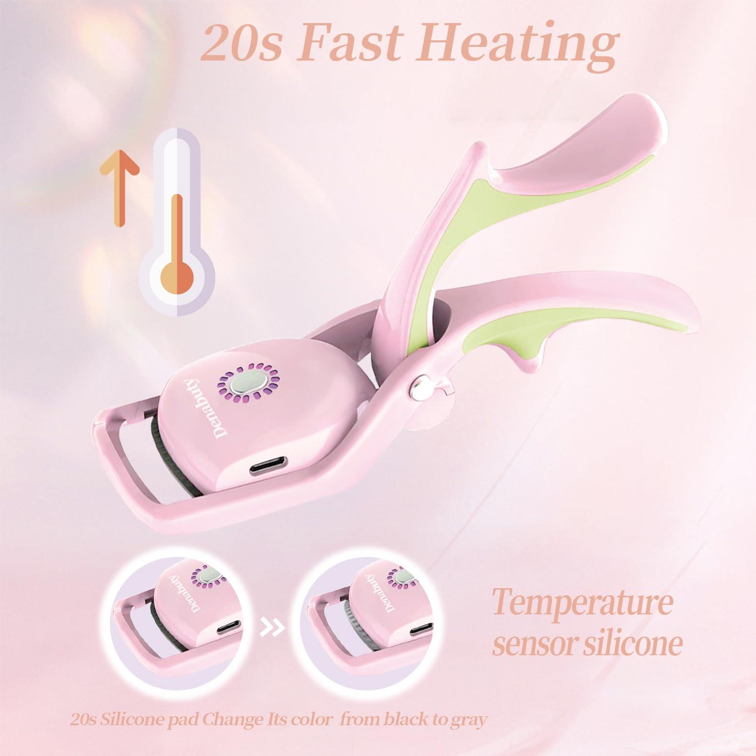 Denabuty Denabuty Heated Eyelash Curlers, Rapid Heated Lash Curler Electric Quick Natural Curling for Long Lasting with Sensing Heating Silicone Pad, 3 Tempreture Setting & USB Rechargeable, Pink