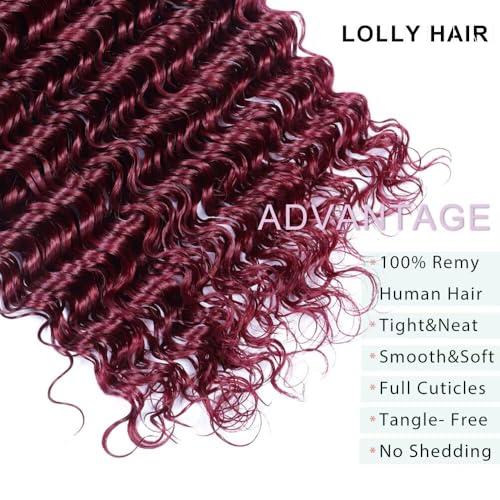 LOLLY HAIR Burgundy Bundles Human Hair 18 Inch T1B/99J Deep Wave Ombre Human Hair Bundles 10A Brazilian Virgin Wet And Wavy Curly Bundles Human Hair Red Water Wave Bundles 2 tone Black to 99J Burgundy