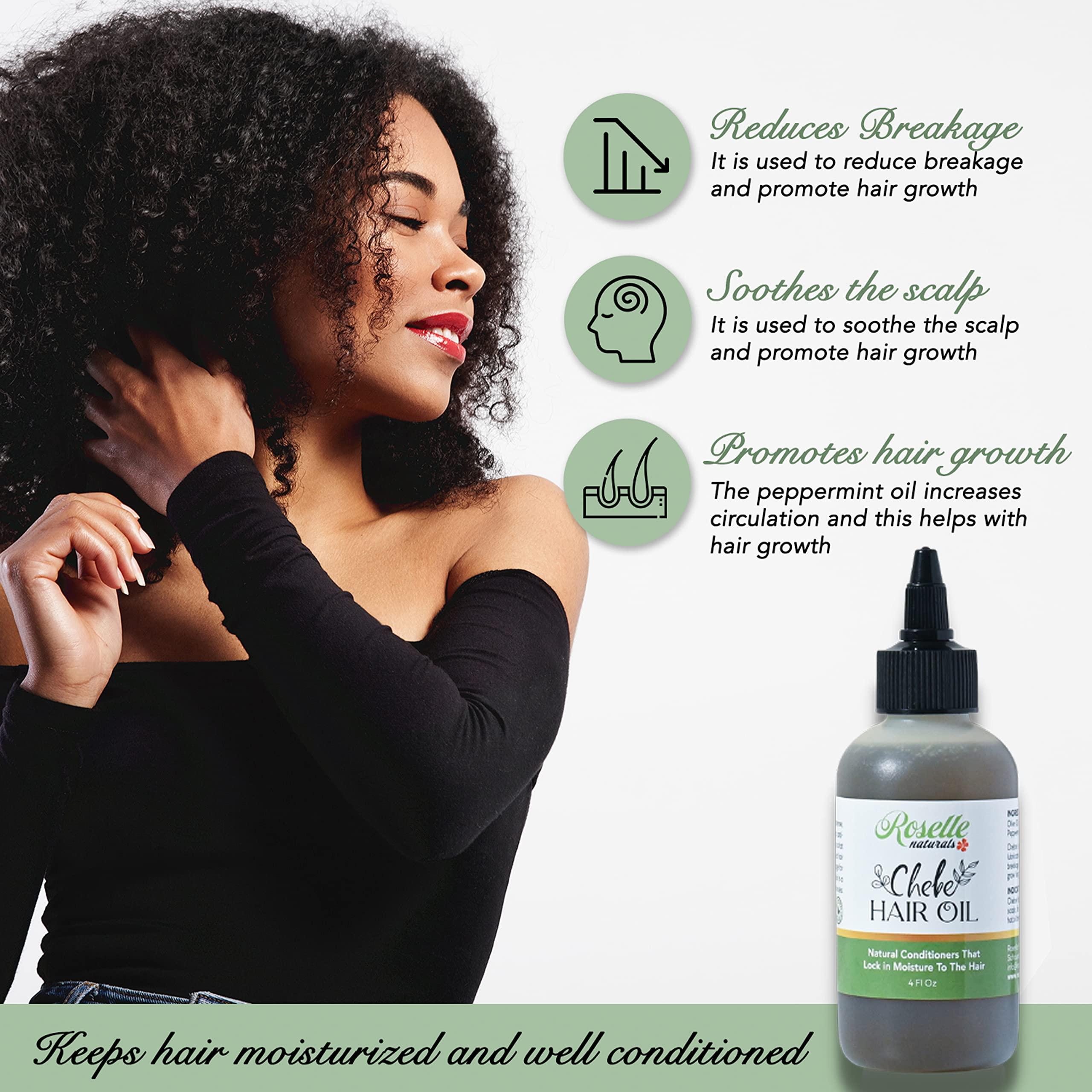Roselle Naturals Roselle Naturals Chebe Oil for Hair Growth Made in USA - Chebe Powder Hair Oils for Hair Growth, Chebe Hair Oil, Chebe Hair Growth Oil, Chebe Hair Grease for Stronger, Longer Hair, 4 oz