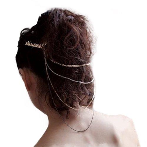 Broadfashion New Ladies Metal Chain Fringe Long Tassel Hair Comb Cuff Head Women's Hairband (Golden) by Broadfashion