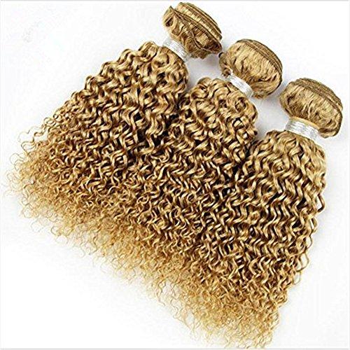 Generic Honey Blonde Malaysian Kinky Curly Human Hair Weave Bundles Pure 27 Strawberry Blonde Curly Human Hair 3 Bundles Lot Kinky Curly Light Brown Hair Extensions Double Wefts 10-30" (16 18 18)