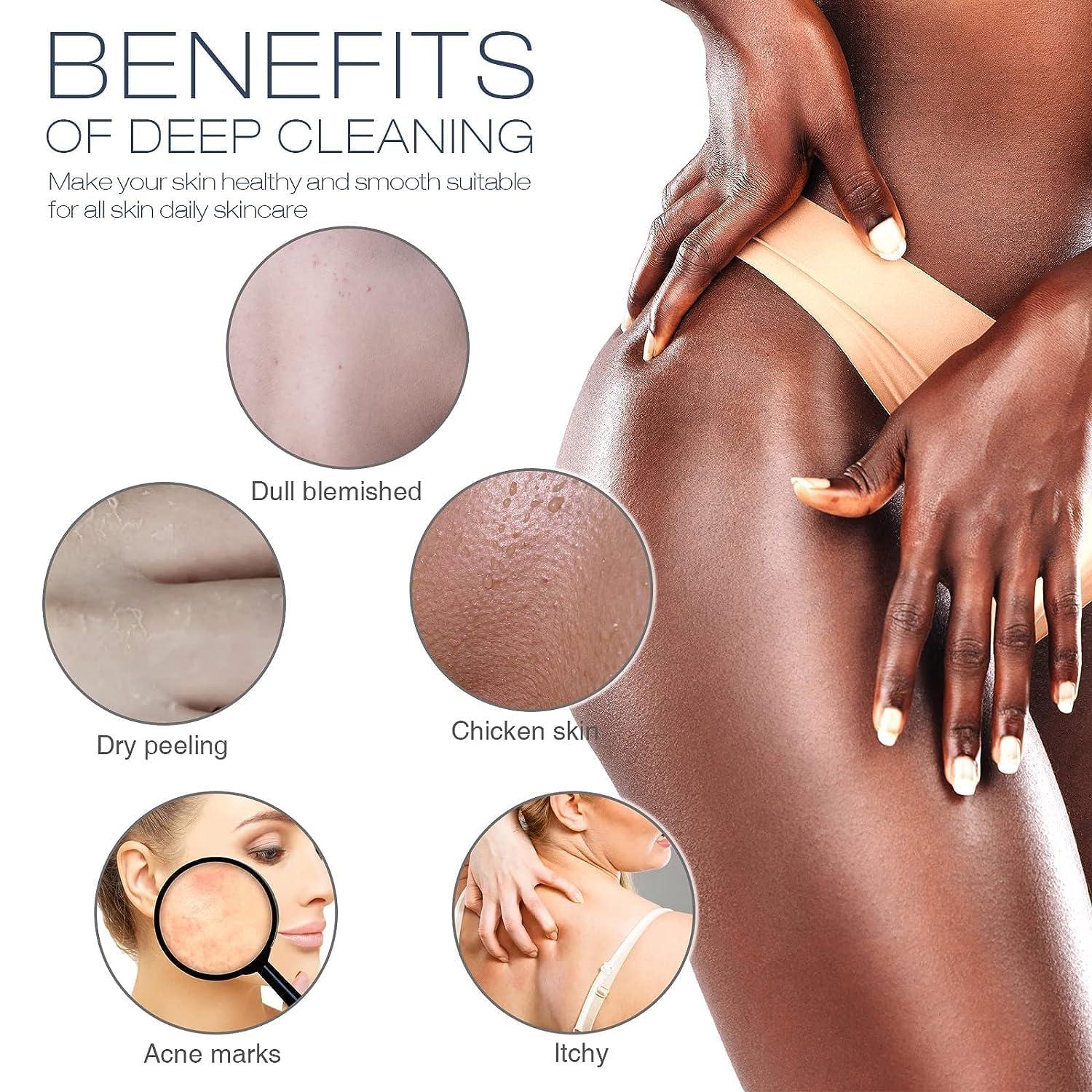 RIUOTA 3 Pieces Exfoliating Washcloth Shower Towel African Net Sponge Japanese Wash Cloth Face Exfoliating Sponge Loofah Exfoliating Body Scrubber for Body Exfoliation(Black White Blue)