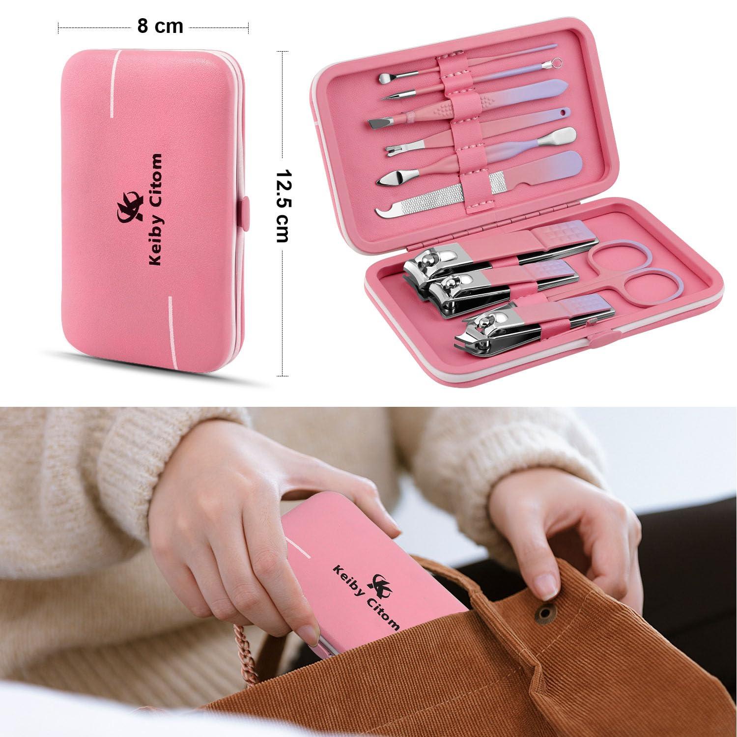 Keiby Citom Manicure Set, Travel Mini Nail Clippers Kit Pedicure Care Tools, 10pcs Stainless Steel Grooming kit (Pink Purple)