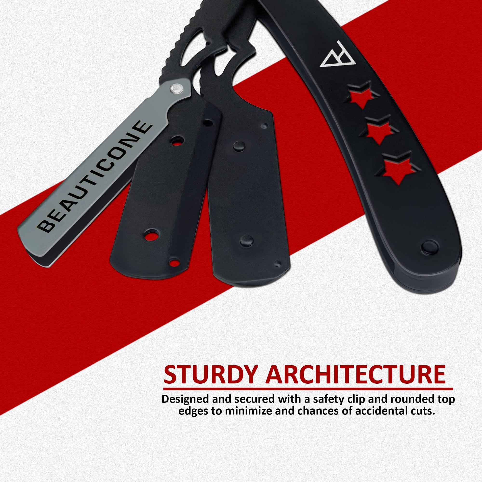 BEAUTICONE Straight Edge Razor for Men, Professional Straight Blade Men's Razors, Barber Shaving Knife for Beard, Single Edge Cutthroat Stainless Steel Razor (SwingLock)