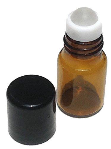 LH 2mlss USA 2ml (5/8 Dram) Mini Roll-On Amber Glass Bottles with GLASS Roller Balls - Refillable Aromatherapy Essential Oil Roll On (36)