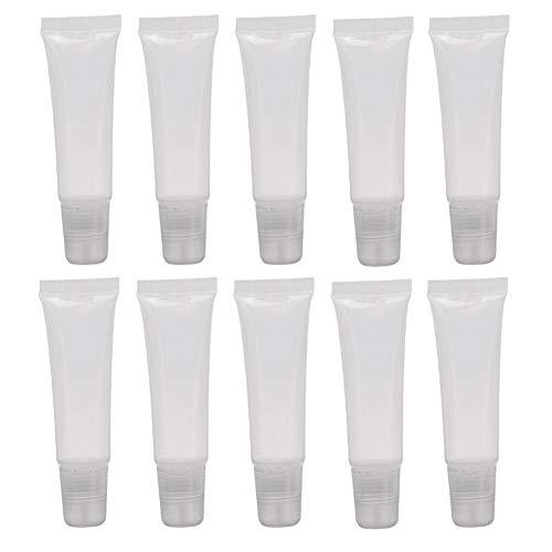 SYBL 10Pcs Empty Clear Plastic Tubes - Mini Empty Refillable Soft Squeezable Cosmetic Containers Tubes Jars For Storing DIY Lip Balm Lip Gloss Sample With Inner Plug size 10ML