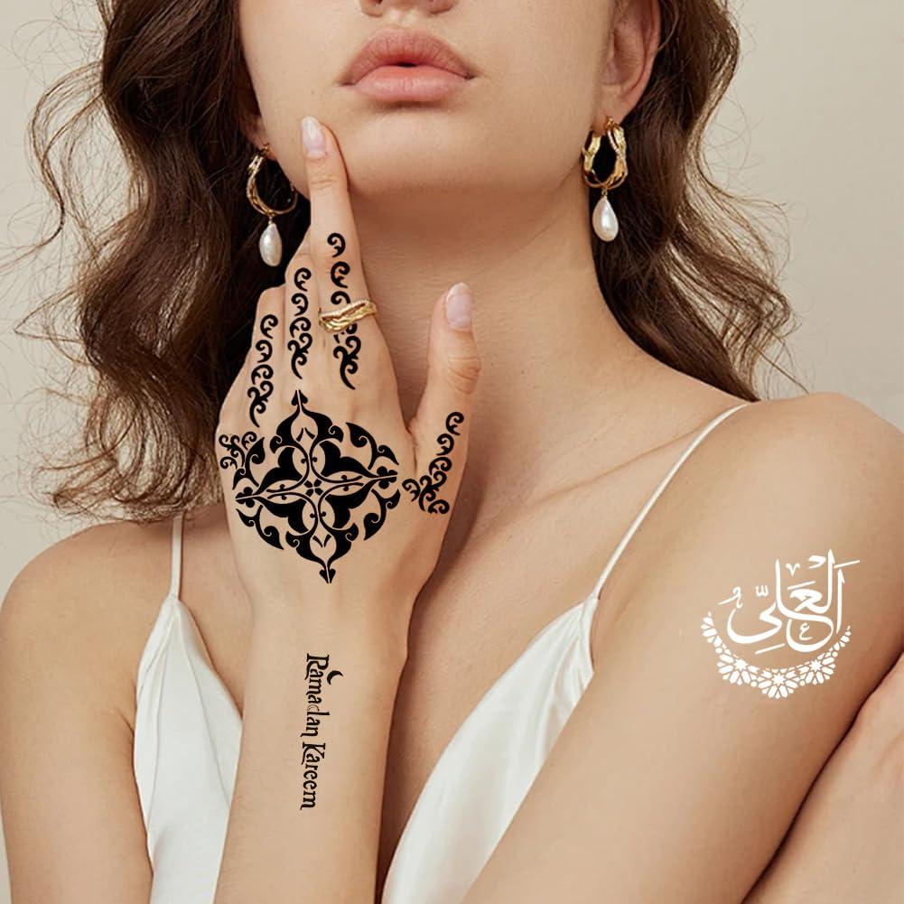 XMASIR Xmasir 10 Sheets Henna Tattoo Stencil Kit Ramadan Tattoo Templates Temporary Tattoos Stickers Reusable Set for Body Art Paint