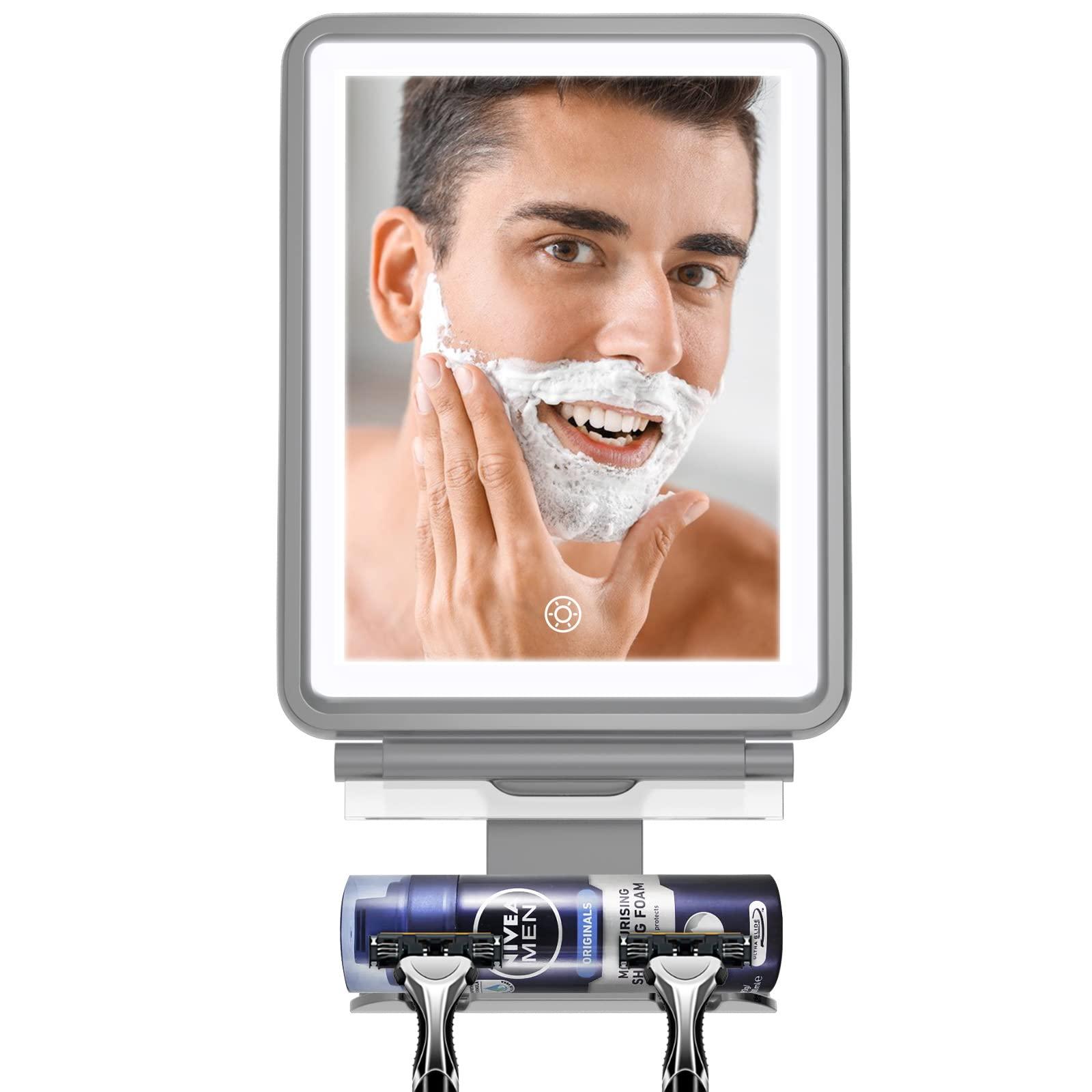 COSMIRROR COSMIRROR Shower Mirror Fogless for Shaving with Squeegee to Keep Clean or Remove Foggy Mess, Fogless Mirror for Shower Two Mounting Solution, Dimmable Lighting (3 Color Setting)