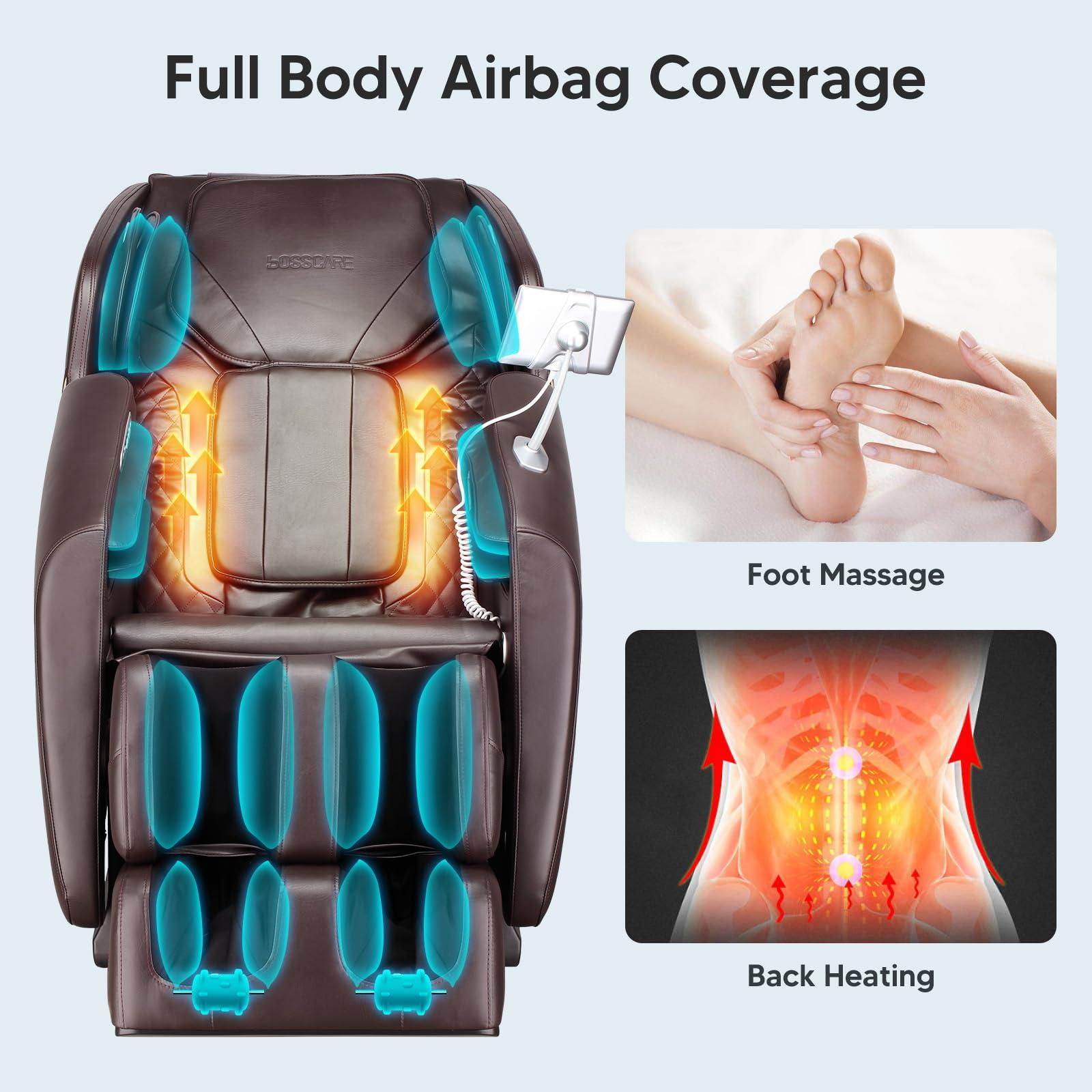BOSSCARE BOSSCARE 2025 Full Body Zero Gravity Massage Chair, APP Control Shiatsu Massaging Recliner with Foot Roller, Back Heated, Bluetooth Speaker, Touch Screen for Family & Friends