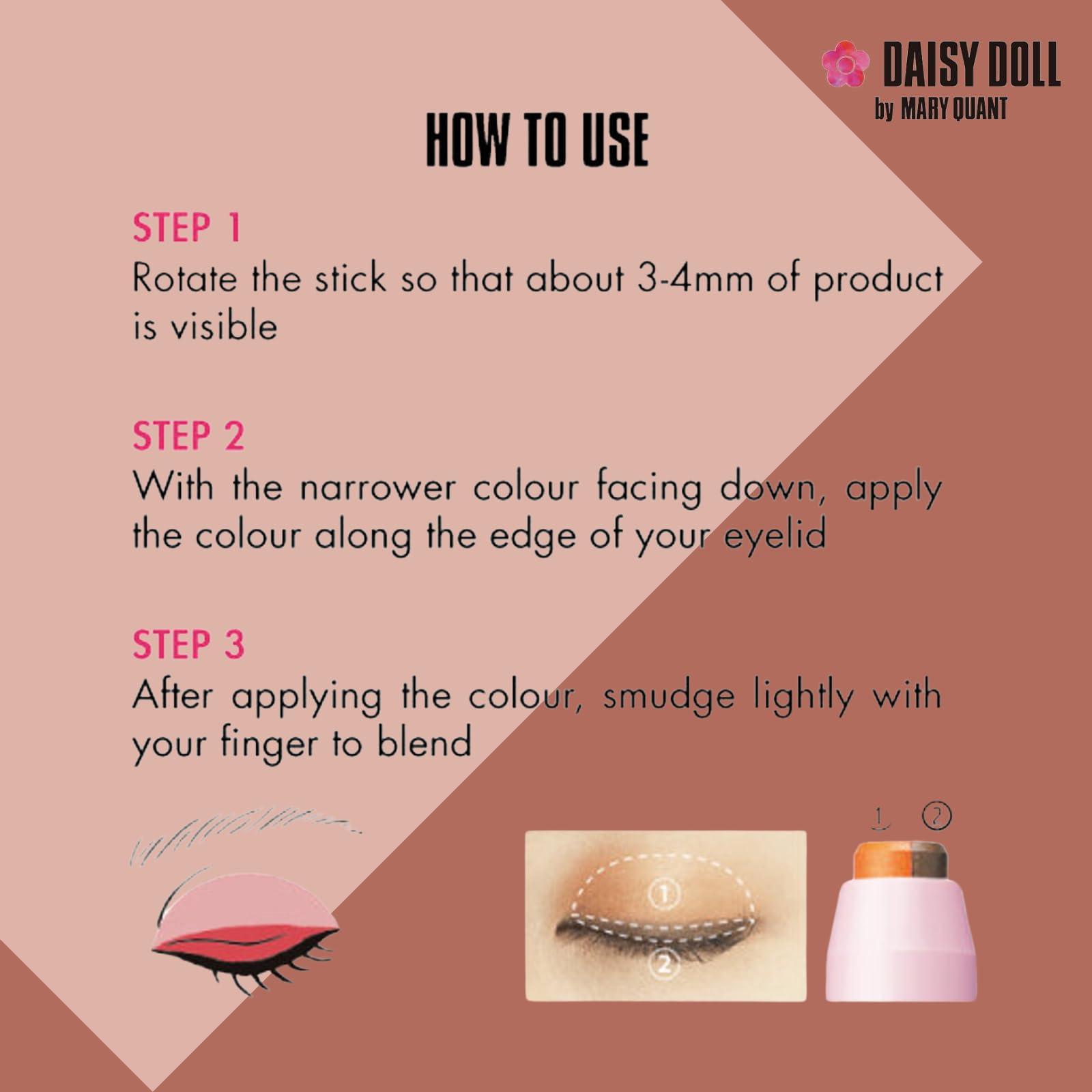 Daisy Doll Daisy Doll Dual Color Eyeshadow Stick, Japanese Two-Tone Cream Eyeshadow Pencil, Long-Lasting & Moisturizing, Highly Pigmented Eye Makeup for Easy Glide, 0.74 Oz, Rosie Pink