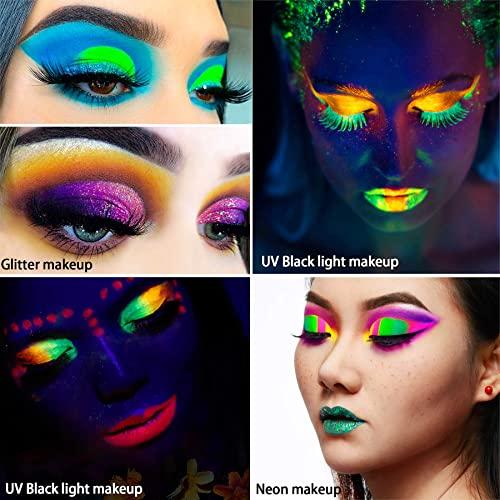 Afflano Afflano Neon Makeup Palette Eyeshadow, Glow in the Dark Neon Eyeshadow Palette Highly Pigmented, Neon Party UV Blacklight Eye Shadow Pallet, Red Orange Pink Pressed Glitter Eyes Makeup Palette