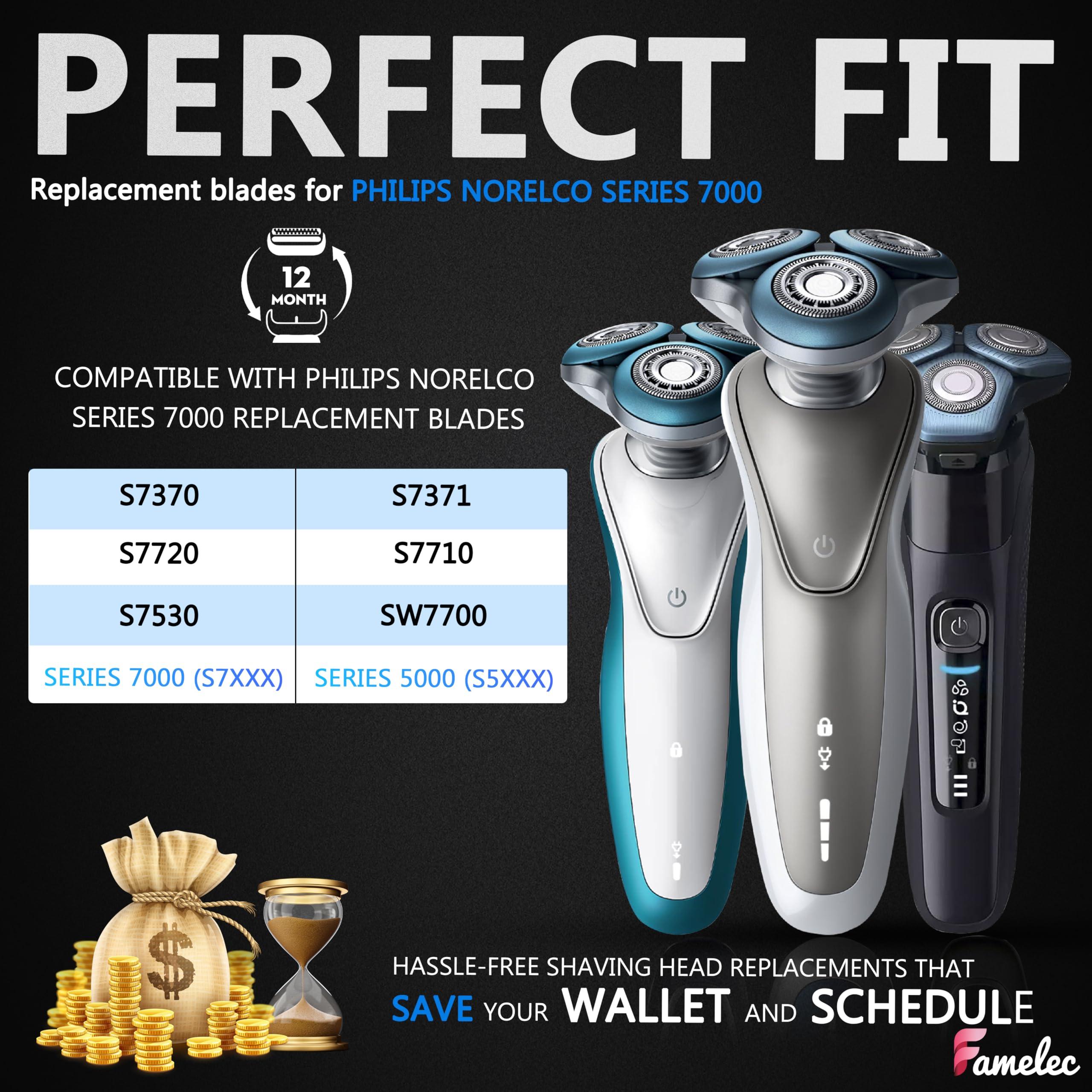FAMELEC SH70/SH71 Replacement Heads for Philips Norelco Shaver Series 7000, Compatible with Philips Norelco 7000 Replacement Heads, New Upgraded Blades for Norelco Replacement Heads Series 5000 Angular