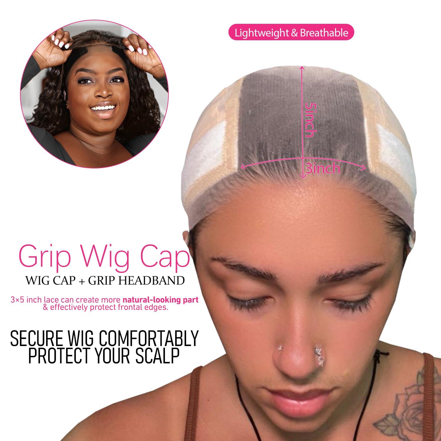 LAB HAIRS LAB HAIRS Wig Cap with Grip Band for Keeping Wigs in Place, More Full Cap-wide Transparent Lace for Lace Front Wigs - Brown/Black/Nude Non Slip Cap Make Your Wig Be Glueless (Nude-M)