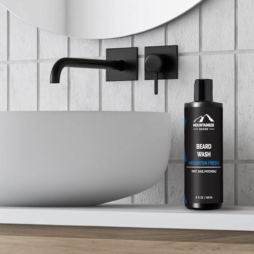 Mountaineer Brand Mountaineer Brand Beard Wash For Men | 100% Natural Beard Shampoo | Thick Cleaning Softening Lather for Hair and Skin | Hydrate and Detangle | Grooming Treatment | Mountain Fresh Scent 8oz