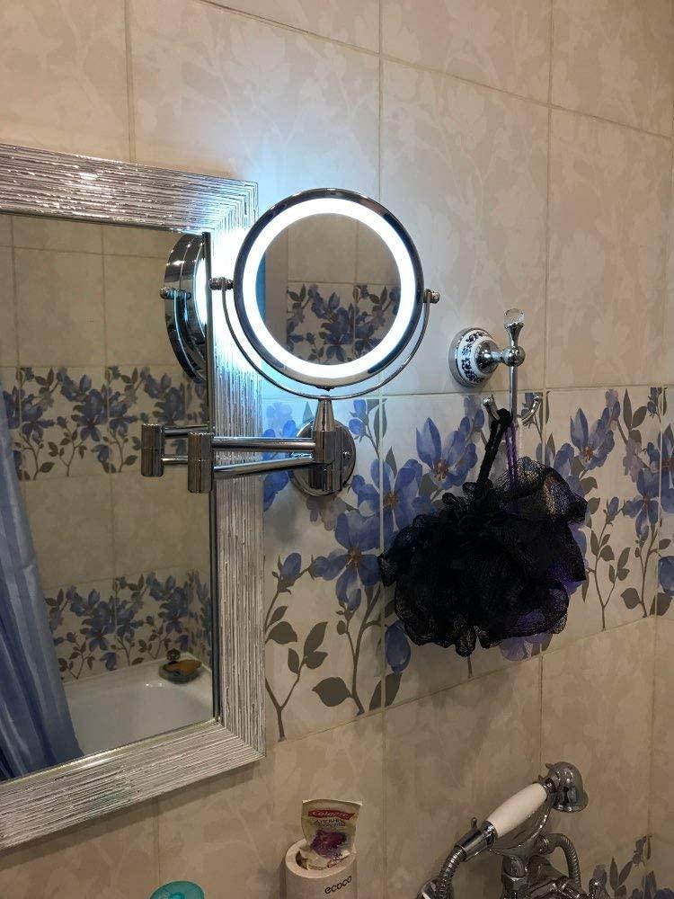 ETPQIRHDS ETPQIRHDS Makeup Mirror 6 Inch Makeup Mirror LED 1X/ 5X Magnification Wall Mounted Adjustable Makeup Mirror Dual Arm Extension 2- Face Cosmetic Mirror