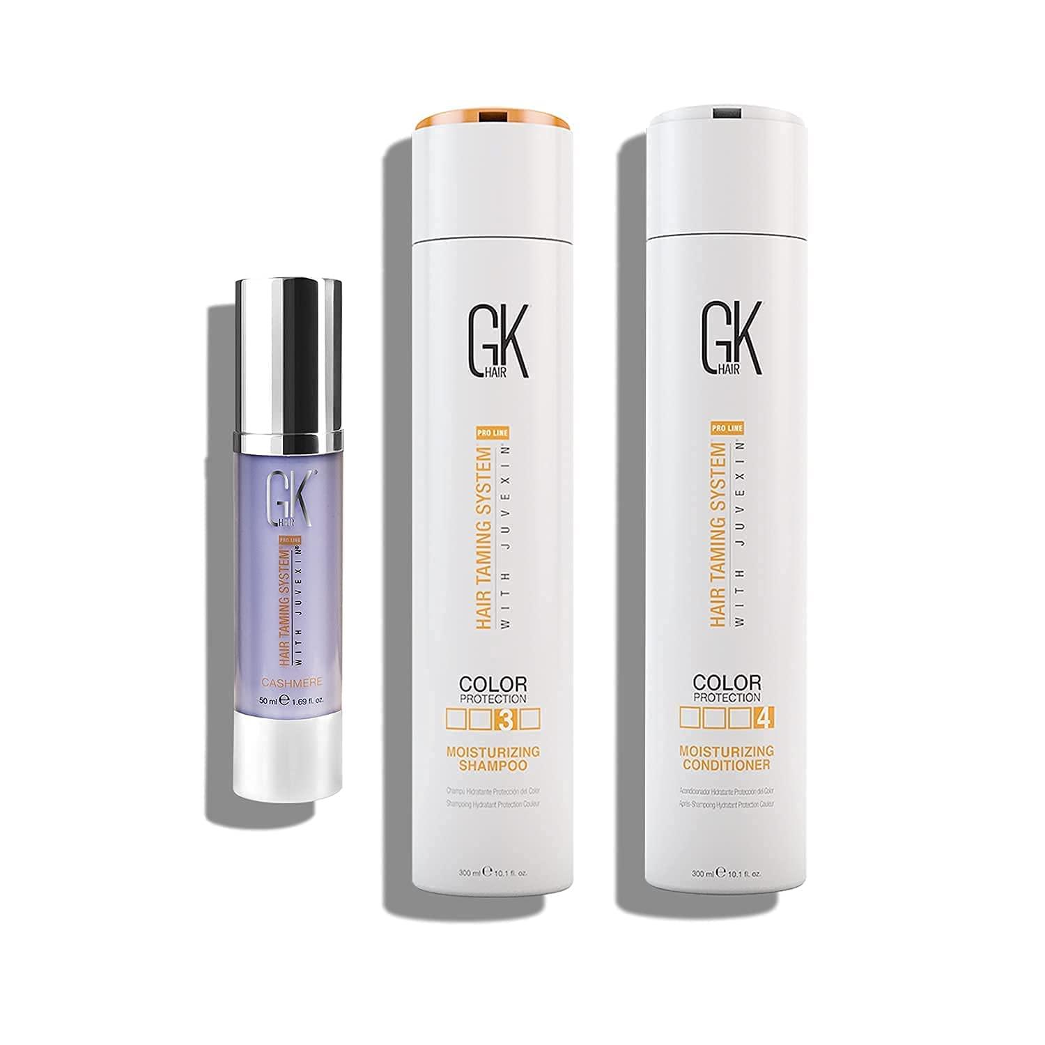 GK HAIR GK Hair Global Keratin Moisturizing Shampoo And Conditioner 300ml With Cashmere Serum 50ml And Free Argan Oil Serum 10ml For Dry Curly Thick Frizzy Damage Unmanageable Hair - Sulfate And Paraben Free