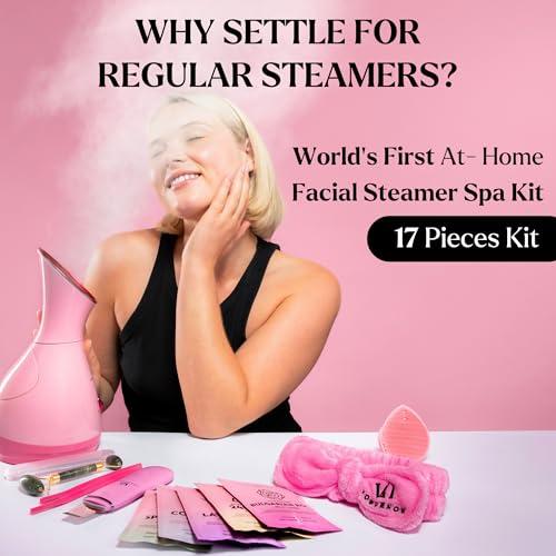 VogueNow Facial Steamer Spa Kit with Complimentary 17 Skin Care Tools | Face Steamer for Facial Deep Cleaning with Towel Warmer & Humidifier Mode| Self Care Gifts for Women, Spa Gifts, Birthday Gifts for Women