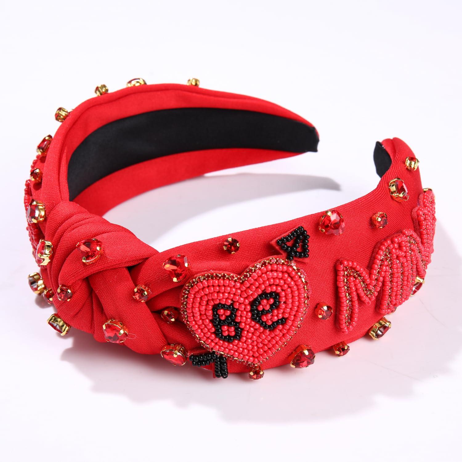CEALXHENY CEALXHENY Valentines Day Headband for Women Rhinestone Heart Headbands Red Pink Crystal Knotted Headband Valentines Day Hair Accessories Gifts (Be Mine)