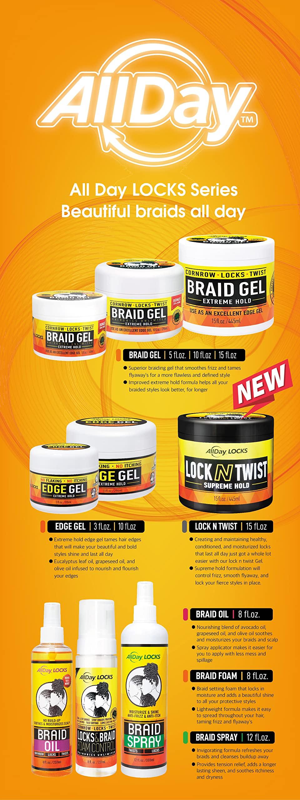 AllDay Locks AllDay Locks Braid Gel (5 oz) & Braid Foam (8 oz) Bundle | Extreme Hold, Easy to Use, No Flaking | Style, Shine, Frizz Control for Braids, Locks, Twists, Cornrows