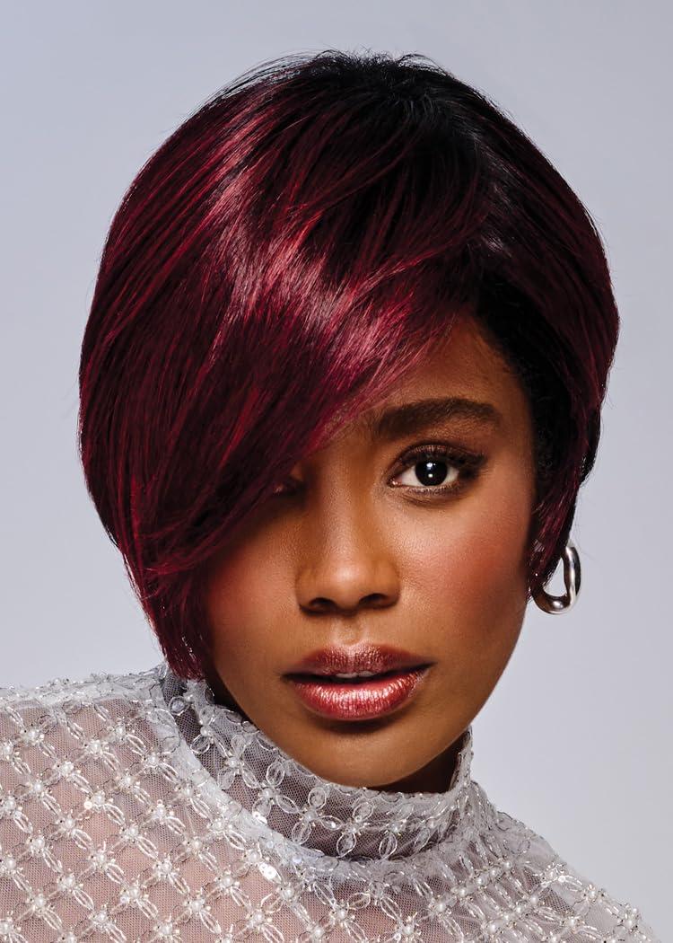 Kim Kimble Kim Kimble Anastasia Short Asymmetrical Cut With Side Swept Bangs Wig by Hairuwear, Average Cap, MC8/29SS Chocolate Toffee