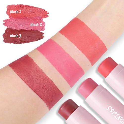 SPRINGSKY Face Stick Trio 3Pcs Multi-Use Makeup Blush Sticks, Buildable Blendable Lightweight Cream Blush Stick for Cheeks Make Up For Women 3-in-1 Blusher and Lip Makeup Sticks (04)