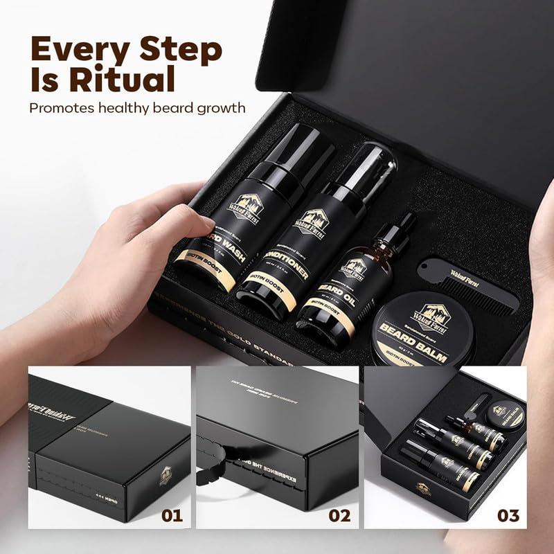 Waking Forest Waking Forest Beard Growth Kit, Luxury Beard Care Kit for Men, Beard Oil (2oz),Beard Wash and Conditioner,Beard Balm,Beard Comb, Beard Grooming Kit for Patchy/Scraggly Beard, Birthday for Dad Husband