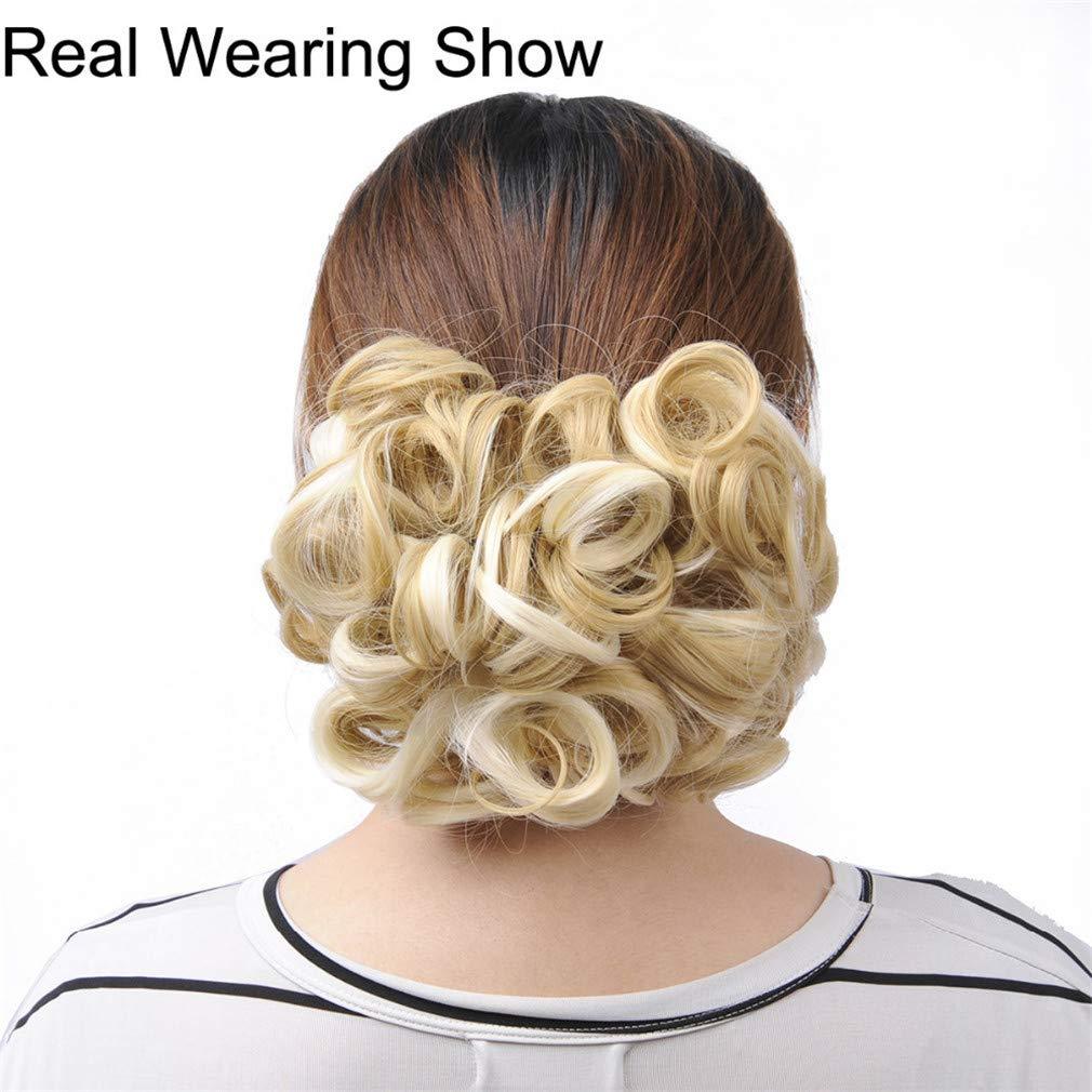 STREJHYT Women's Short Curly Hair Bun Elastic Big Hair Bun Synthetic Extension With Two Plastic Combs Hairpieces M2 33