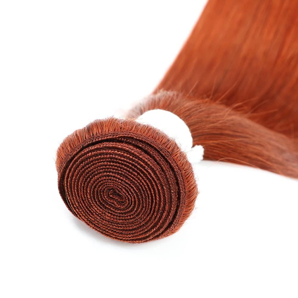 REMY HAIR FASHION REMY Hair Brazilian Color #350 Human Hair Bundles 1 Bundle Burnt Orange Color Bundles Straight Unprocessed Hair Extensions(16" Bundle)