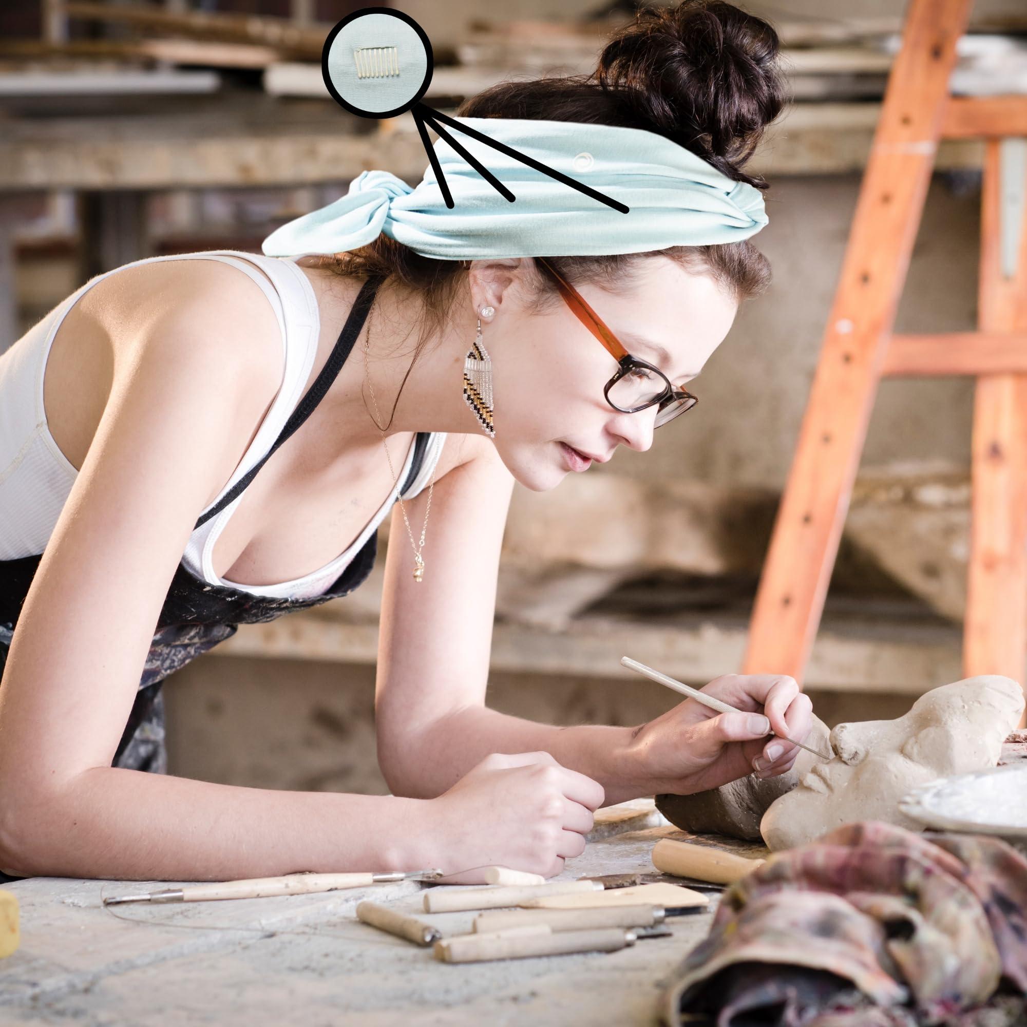 She Will Amaze You SWAY SWAY Patented 6-Clip Non Slip Stretchy Headbands for Women - 58\"x3.5\" - Many Cute Ways to Style - Soft Moisture-Wicking Extra Wide Thick Cloth Headbands for Yoga, Wide, Boho, Turban, Fall and Nurses