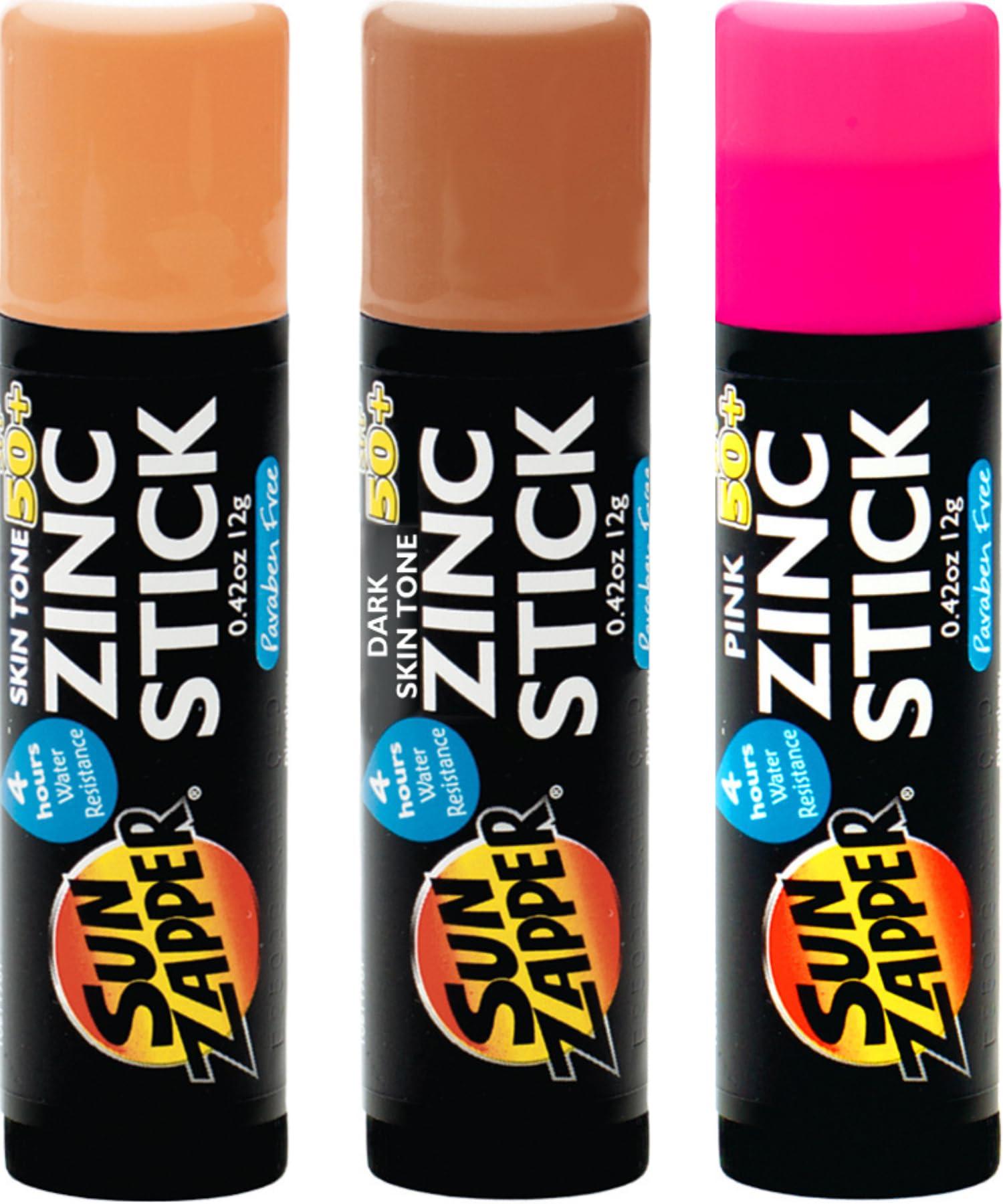 Sun Zapper Sun Zapper Beauty Pack  SPF 50+ Zinc Oxide Sunscreen Sticks  3-Pack (Light Skin Tone, Dark Skin Tone, Pink)  Broad Spectrum, Water Resistant  Made in Australia