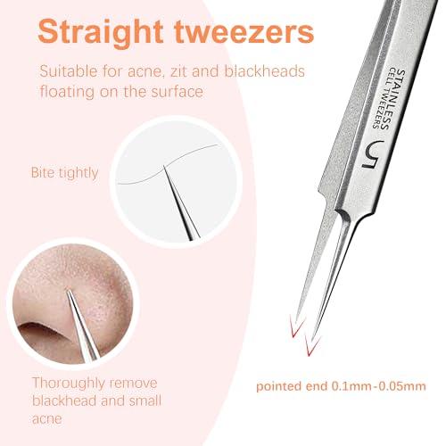 WSYUB WSYUB Professional Blackhead Tweezers,High Hard Stainless Steel Blackhead Remover Tweezers, Precision Pimple Popper Tool Kit, Blackhead Extractor