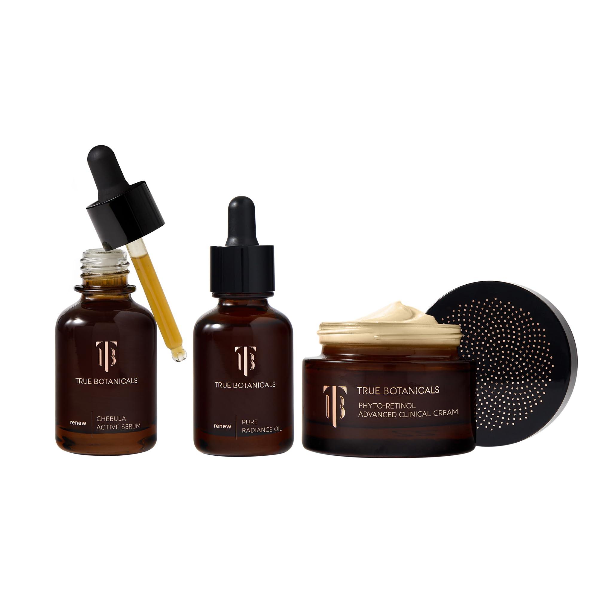 True Botanicals True Botanicals Anti-Aging Essentials | Increase Hydration, Treat Fine Lines & Wrinkles | Contains Chebula Active Serum, Renew Pure Radiance Oil, and Phyto Retinol Advanced Clinical Cream