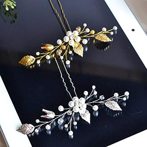 Barode Barod Crystal Wedding Hair Pins Silver Leaf Bride Headpiece Pearl Flower Bridal Hair Accessories for Women and Girls(Pack of 2)