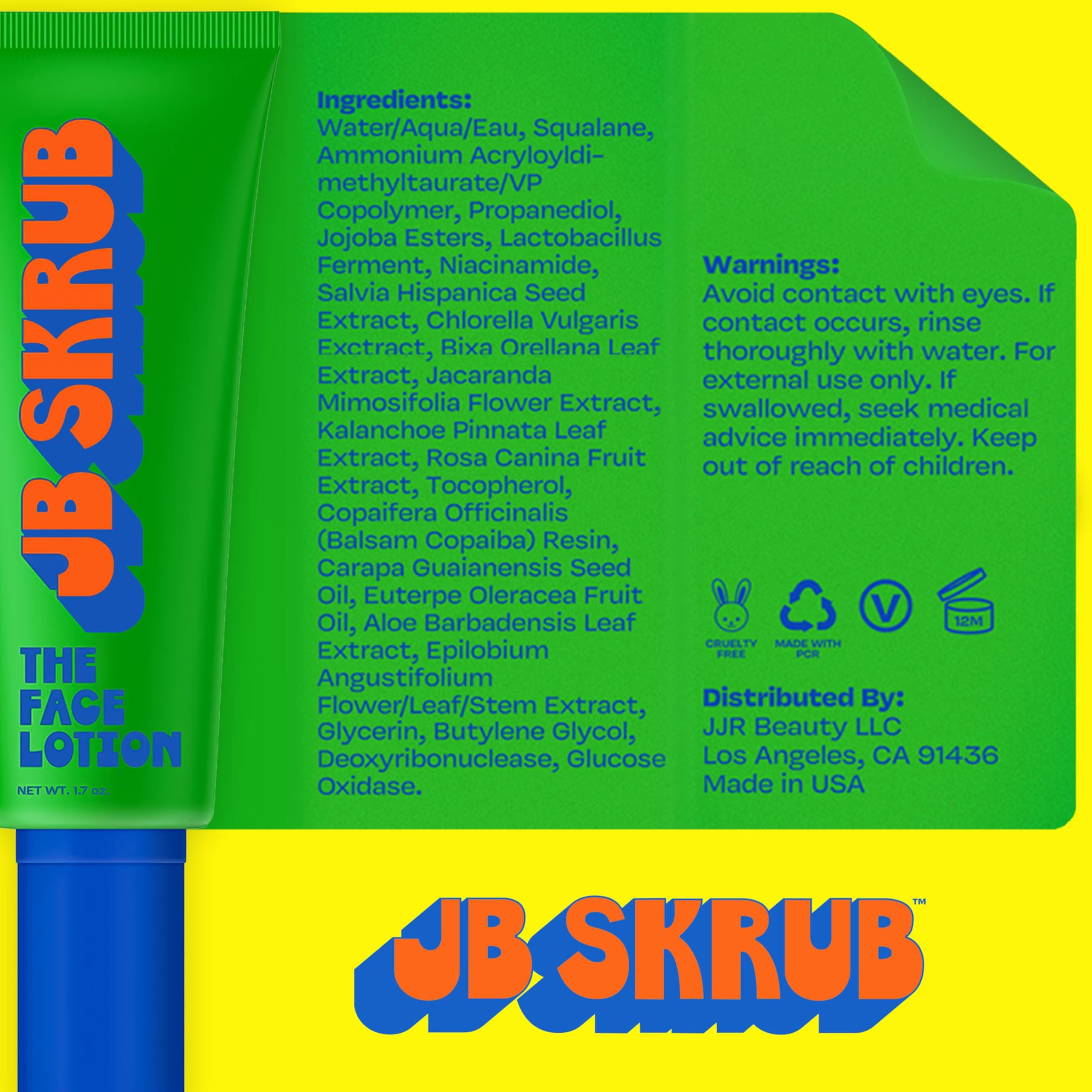JB SKRUB JB SKRUB The Face Lotion - Hydrating Skin Care for Kids and Teens, Acne Face Moisturizer, Fast-Absorbing & Oil-Control, Blue Light Protection, Vegan & Cruelty-Free, 1.7 oz