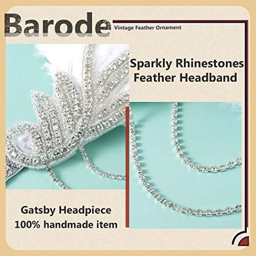 Barode Barode 1920s Flapper Feather Headband Roaring 20s Gatsby Headpiece Prom Festival Vintage Hair Accessories for Women and Girls (White)