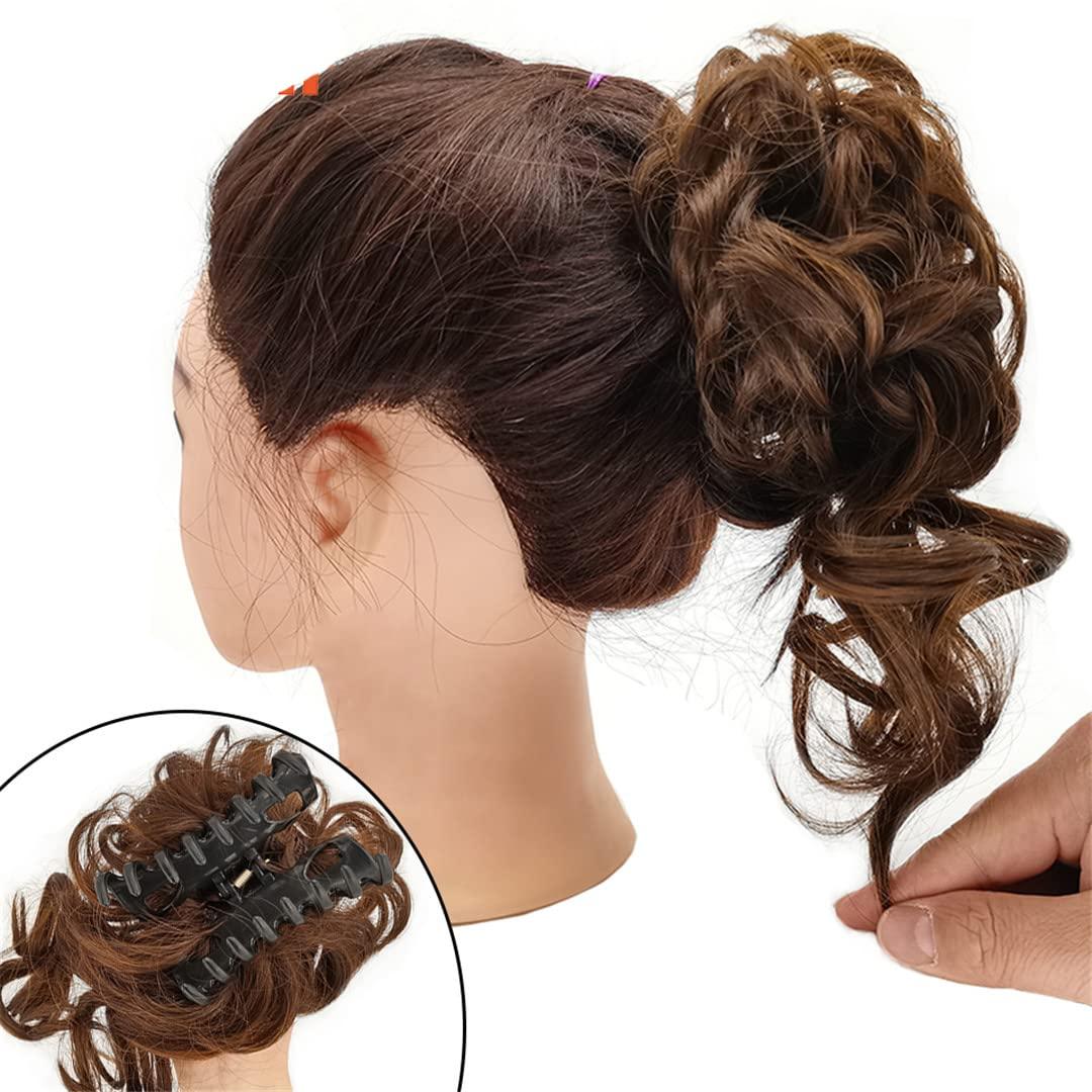 Generic Synthetic Messy Curly Chignons Short Hair Extension hair bun Donut Roller Bun Wig Claw Clip In Hairpiece For Women Gray