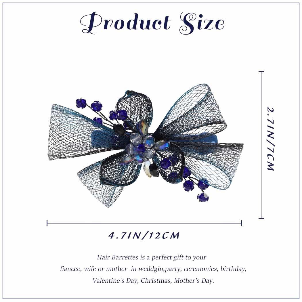 Yokawe Yokawe Flower Hair Barrettes Bride Wedding Hair Clips Blue Crystal Hairpin Floral Prom Hair Accessories for Women Girls (A)