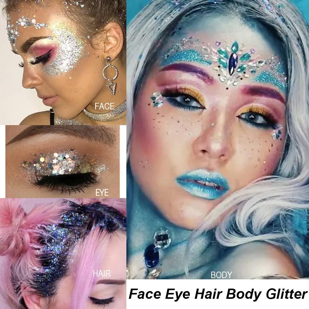 Mysense Mysense Blue Body Glitter Gel, Singer Concerts Glitter Makeup, Music Festival Rave Eye Hair Accessories, Chunky Glitter Mermaid Sequins, Sparkling Face Paint for Women, 30g