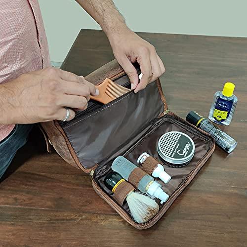 RUSTIC TOWN RUSTIC TOWN Handcrafted Real Leather Toiletry Bag Combo - The Best Masculine Travel Gift For Men Women