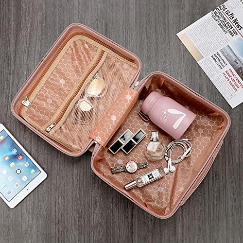 BSTKEY BSTKEY Portable Hard Shell Cosmetic Travel Case, Small Travel Hand Luggage with Elastic Band, Mini ABS Carrying Makeup Case Suitcase, Rose Gold