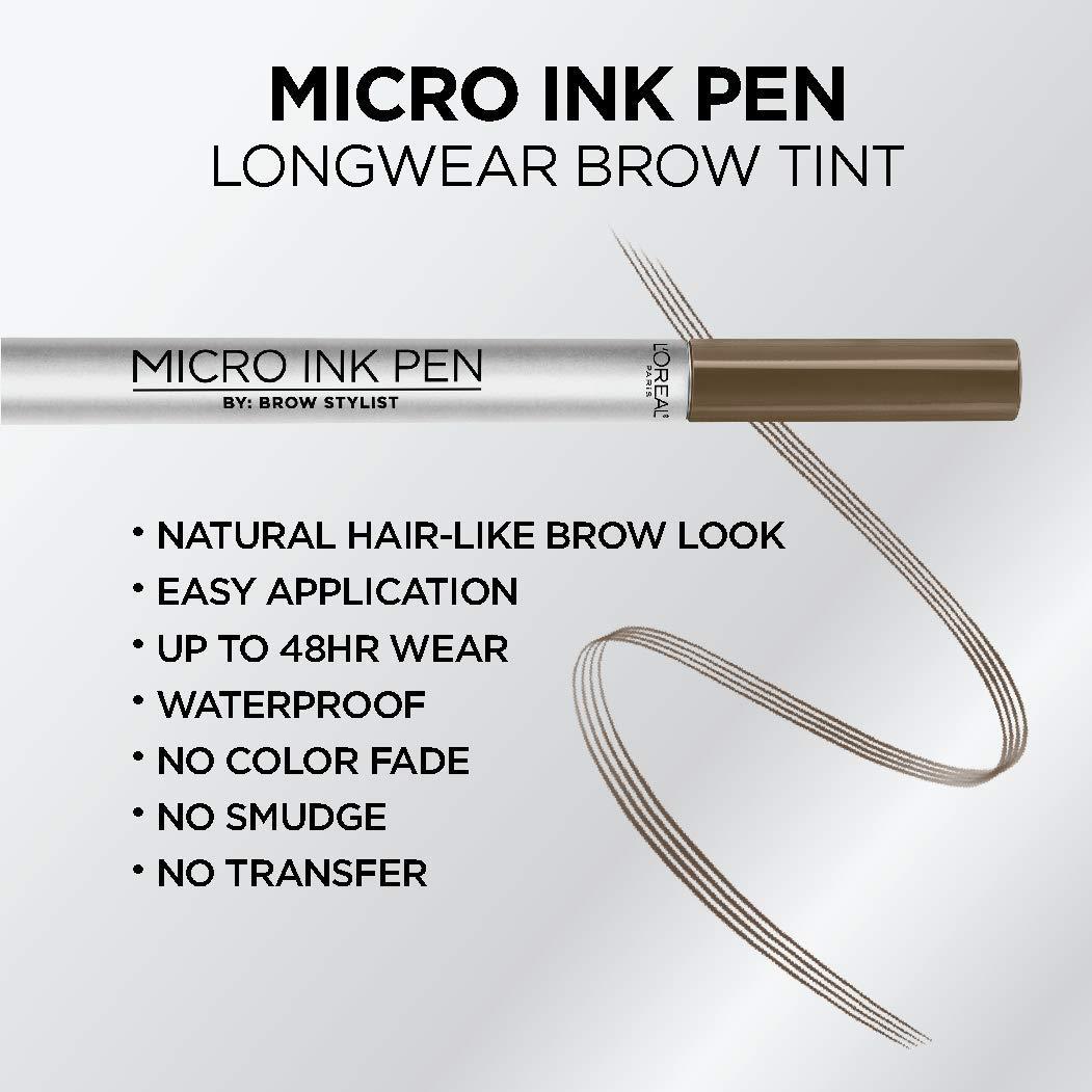 L'Oréal Paris L'Oreal Paris Micro Ink Pen by Brow Stylist, Longwear Brow Tint, Hair-Like Effect, Up to 48HR Wear, Precision Comb Tip, Brunette, 0.033 fl; oz.
