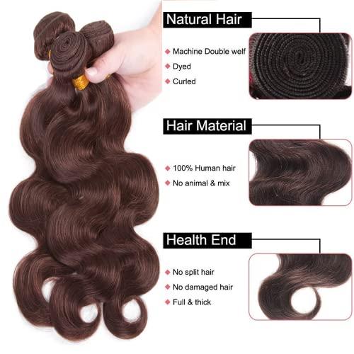 Yuksoocosh Chocolate Body Wave Bundles Human Hair Dark Brown Body Wave Bundles Color 4 Brown Human Hair Bundles Double Weft Brazilian Human Hair Wet and Wavy Extensions 20 22 24 inch 3 Bundles