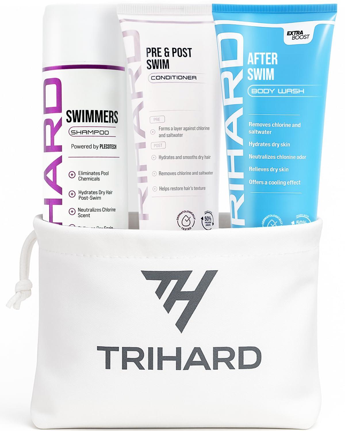 TRIHARD Complete Chlorine Removal Bundle By TRIHARD | Shampoo, Conditioner, Body Wash | Ultimate Pre & Post Swim Care