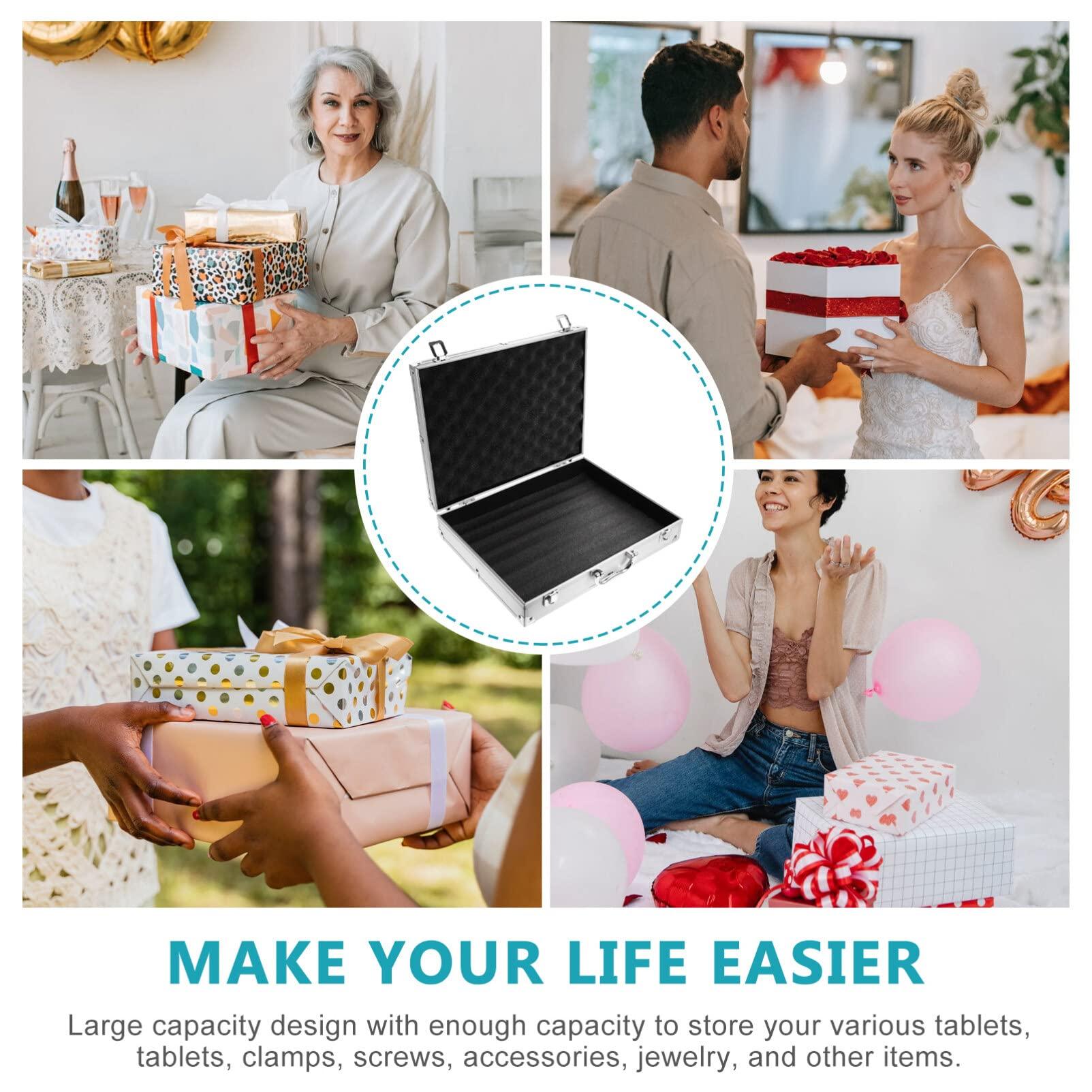 Angoily Angoily Tool Box Briefcase Aluminum Aluminum Carrying Case Tool Box Tattoo Kit Box Storage Case Organize with Clasp for Tattoo Equipment Cosmetic Makeup Tools Silver