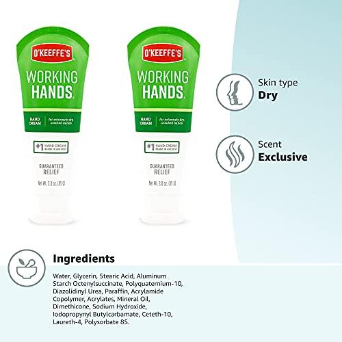 O'Keeffe's O'Keeffe's Working Hands Hand Cream for Extreme Dryness - 3 oz Tube (2 Pack) - Repairing Skincare for Cracked, Dry Hands