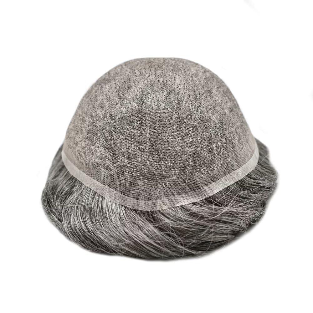 SINGA HAIR Hair System Toupee For Men Human Hair Piece Replacement Mens Toupee Wigs Male Prosthesis Transparent Full Lace Hair Unit for Men Hairpiece 7\'\'X9\'\' #1B65 Black Mixed Grey White